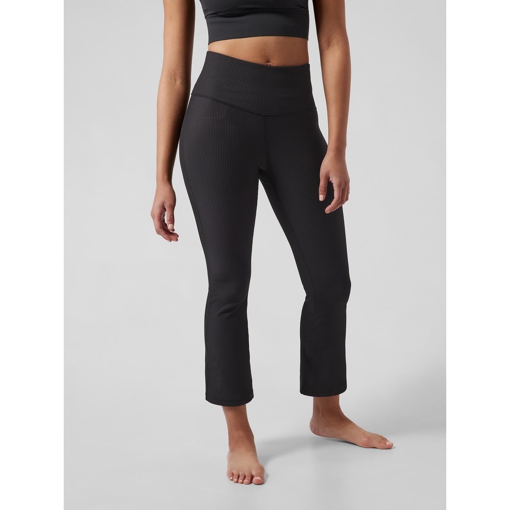 Athleta Elation Rib Crop Flare Black High Rise Yoga Pants Medium Ribbed Leggings